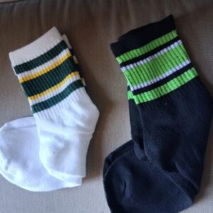 Womens Crew Socks with Green & Yellow Stripes - 2 Pack-Happy Patty